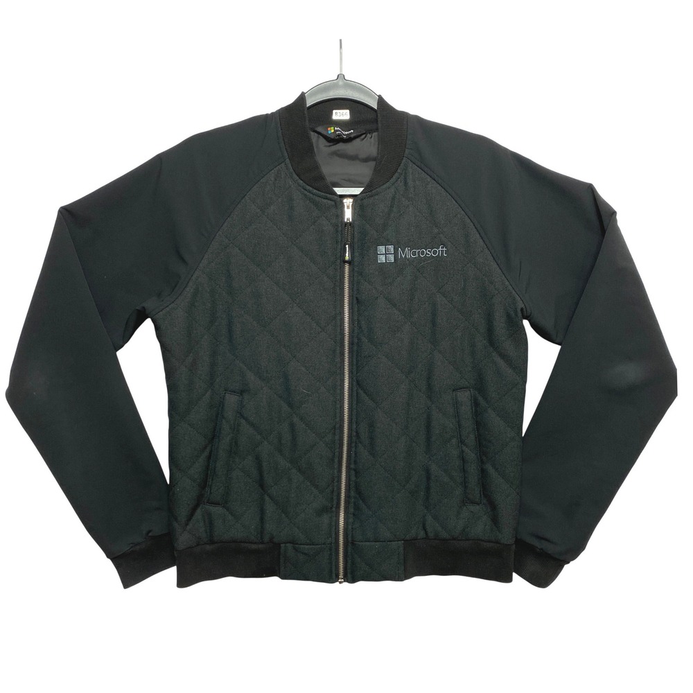 Microsoft Quilted Jacket Mens Size Medium Black Long Sleeve Bomber Zip Up